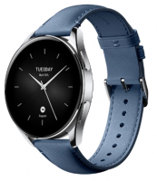 Смарт-часы Xiaomi Watch S2 (46 мм), серебристый стальной корпус, синий кожаный ремешок