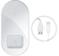 Беспроводное зарядное устройство Qi Baseus Simple 2in1 Wireless Charger (White/Белый)