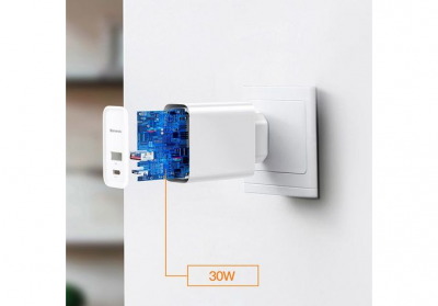 Сетевое зарядное устройство Baseus 1xUSB&1xUSB-C*5000mAh 30W (White/Белый)
