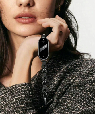 Фитнес-браслет Xiaomi Mi Band 8, ремешок из кожано-металлических звеньев (Black/Черный)