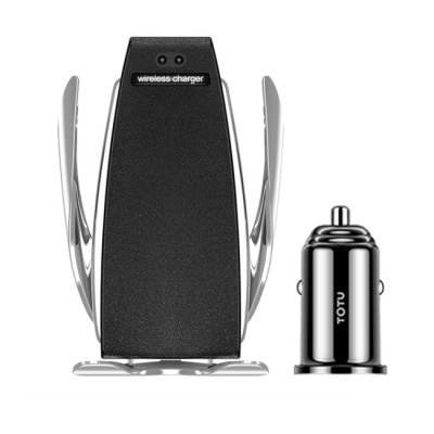 Автомобильный держатель с беспроводной зарядкой Auto Qi Totu Wireless Charger 10W (Silver/Серебро)