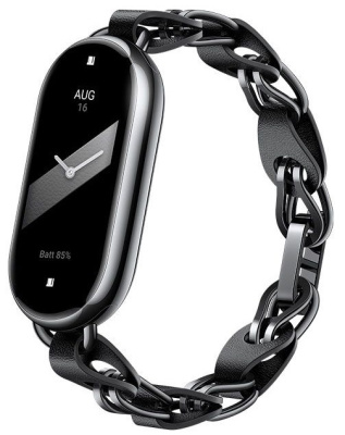 Фитнес-браслет Xiaomi Mi Band 8, ремешок из кожано-металлических звеньев (Black/Черный)