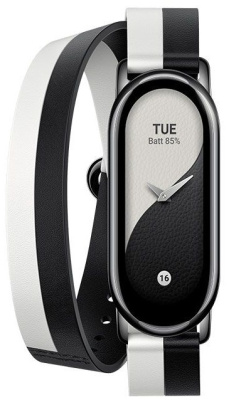 Фитнес-браслет Xiaomi Mi Band 8, двойной кожаный ремешок (Black,White/Черно-белый)