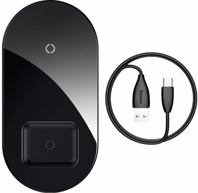 Беспроводное зарядное устройство Qi Baseus Simple 2in1 Wireless Charger (Black/Черный)