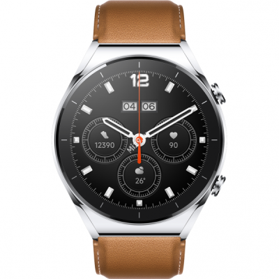 Смарт-часы Xiaomi Mi Watch S1 (1,43"), серебристый стальной корпус, коричневый кожаный ремешок