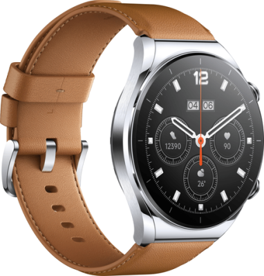 Смарт-часы Xiaomi Mi Watch S1 (1,43"), серебристый стальной корпус, коричневый кожаный ремешок
