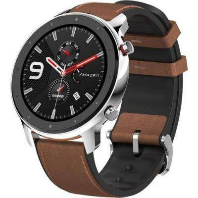 Смарт-часы Xiaomi Amazfit GTR 47mm Allum. +Leather strap (Silver/Brown)